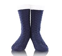 FUSACONY Chaussettes Slipper pour Femme, Antidérapantes Chaussettes Pantoufle Chaussettes Tricoter des Chaussettes Noël Chaussettes Slipper Avec Doublure en Polaire Douce 35-42 (Bleu Marine)