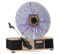 Fuse Tourne-Disque Vertical Enveloppant avec Support de Couverture de l'album intégré - Lecteur Vinyle Moderne du Milieu du siècle avec Haut-parleurs intégrés et Bluetooth - Platine Audio Radio FM