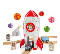 Fusée Bigjigs Rail | Accessoires ferroviaires en Bois | Vaisseau Spatial & Astronaute pour Circuit de Train Enfant | Jouets spatiaux pour imaginaires | fusées en Bois | Cadeau créatif dès 3 Ans
