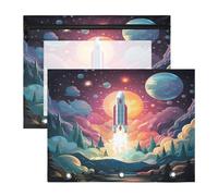 FuséE De L'espace Art De Dessin Animé Trousses à Crayons Transparentes pour Chevet,Compatibles avec les Classeurs à 3 Anneaux(2 Pack)