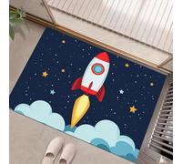 Fusée Dessin Animé Tapis De Porte Intérieur Antidérapant avec Envers en Caoutchouc Antidérapant Facile À Nettoyer pour Entrée,Bleu Résistant Et Lavable en Machine Nuages du Ciel Étoilé 45 X 75 Cm