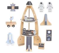 Fusée Spatiale en Bois - Mamabrum - Garage Enfant - 2 Astronautes - 2 Véhicules - Satellite