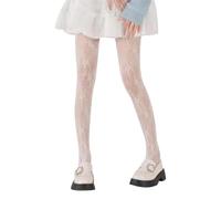 FUSHENGCHUANG Collant Blanc Femme en Dentelle Florale Creuse Collants de Ballet Avec Résille et Jupe Blanche Fins（L-3 paires）