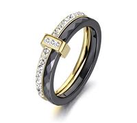 FUSHENGTER Bagues Bague femme Anneau doigt rings homme cadeau Bagues de mariage en cristal de céramique noire et blanche pour femmes et filles, bague bohème 7 or noir