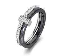 FUSHENGTER Bagues Bague femme Anneau doigt rings homme cadeau Bagues de mariage en cristal en céramique noir et blanc pour femmes et filles, bague bohème, 8noir