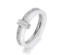 FUSHENGTER Bagues Bague femme Anneau doigt rings homme cadeau Bagues de mariage en cristal et céramique, noir et blanc, pour femmes et filles, style bohémien, 6 blancs