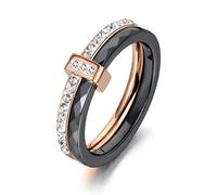 FUSHENGTER Bagues Bague femme Anneau doigt rings homme cadeau Mode Noir Blanc Céramique Cristal Anneaux De Mariage Pour Femmes Filles Bohême Anneau 7 RoseGoldBlack