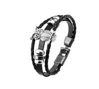 FUSHENGTER Bracelet Homme Bracelets Bijoux Bracelet en Cuir Tressé Multicouche avec Perles en Forme De Hibou pour Homme, Accessoire Punk, Noir
