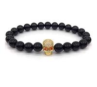 FUSHENGTER Bracelet Homme Cadeau Femme Bracelets Bracelets À Breloques Tête De Mort À La Mode Pour Hommes Noir Cz Tête De Mort Hommes Pierre De Lave Cadeau