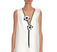 FUSHENGTER Collier Femmes Pendentif Collier Pull Personnalité Collier Long Gothique Noir et Blanc Fait à la Main avec chaîne en Caoutchouc et Fleurs, Style bohème, Style Punk rétro