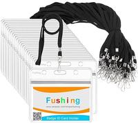 Fushing 50pcs étiquettes de protection en plastique transparent en forme de carte d'identité, porte-cartes d'identité et cordons à cols 50pcs avec crochet pivotant