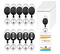 Fushing Lot de 10 porte-badges rétractables en plastique transparent étanche pour carte d'identité, porte-badge avec enrouleur rétractable, mousqueton, clip de ceinture et anneau fendu en métal