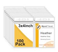 Fushing Lot de 100 porte-étiquettes pour étiquettes, cartes, ou badge, en plastique vertical Transparent L claire