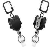 Fushing Lot de 2 porte-badges rétractables en métal très résistants, cordon de 78,7 cm, mousqueton avec clip de ceinture, peut contenir jusqu'à 15 clés et outils