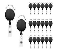 Fushing Lot de 20 porte-badges d'identification rétractables avec clip pour porte-badge rétractable pour employé de bureau, médecin, infirmière (noir)