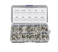 Fusible 100 pièces Fusible en Tube de Verre 5x20mm 0.2A 0.5A 1A 2A 3A 5A 8A 10A 15A 20A 250V Fusibles à Coup Rapide Rapide Kits Assortis dans la Boîte Câblage de protection