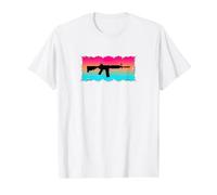Fusil Sportif Moderne Synthwave Sunset LGBTQ Grunge T-Shirt Graphique avec Valeur, Homme, Blanc, M