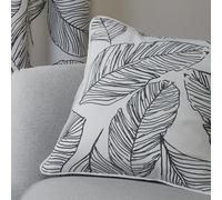 Fusion - Coussin à Feuilles Blanches (43 x 43 cm) - 100% Coton - Rembourrage Inclus - Coussin imprimé Feuilles Tropicales Noires et Blanches avec Housses incluses - Rideaux Assortis Disponibles