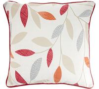 Fusion - Coussin Feuille Floral Rouge (43 x 43 cm) - 100% Coton - Rembourrage Inclus - Coussin à Bord Passepoil - Rideaux Assortis Disponibles - Coussin Rouge/Orange avec Rembourrage