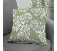 Fusion - Coussin Feuille Verte (43 x 43 cm) - 100% Coton - Rembourrage Inclus - Bord passepoilé - Coussin imprimé Feuilles Tropicales Vertes avec Housses incluses - Rideaux Assortis Disponibles