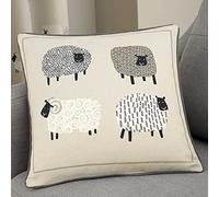 Fusion - Coussin Mouton Naturel (43 x 43 cm) - 100% Coton - Rembourrage Inclus - Coussin passepoilé - Coussin imprimé Mouton de la Ferme avec Housse Incluse - Cadeau pour Les Amateurs de Moutons