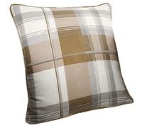 Fusion - Coussin Tartan Naturel (43 x 43 cm) - 100% Coton - Garnissage Inclus - Coussin à Carreaux Taupe/Crème - Coussin Beige Taupe en Plaid - Coussins Crème Naturelle avec Housses Incluses