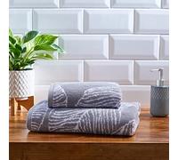 Fusion - Drap de Bain Feuille Grise (70x130cm) - 100% Coton - Super Doux - Serviette Feuilles de Palmier Tropicales - Serviette de Bain/Drap de Bain Gris et Blanc - Accessoire de Salle de Bain Gris -