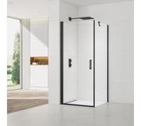 Fusion ensemble porte pivotante /paroi 90x90cm anticalcaire avec profilés noir mat (SATFUD90S90C-SET)