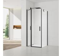 Fusion ensemble porte pivotante /paroi 90x90cm anticalcaire avec profilés noir mat (SATFUDP90S90C-SET)
