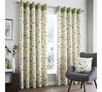 Fusion Feuilles Vert 229 x 229 cm-100% Coton-2 Panneaux œillets Citron-Rideaux Floraux Chambre et Salon-Collection Beechwood, Tissu, 229 x 229cm