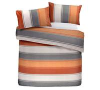 Fusion - Housse de Couette à Larges Rayures Orange - 230 x 220 cm - 2 taies d'oreiller - Housse de Couette à Rayures contemporaines en Terre Cuite et Gris - Parure de lit doublée Orange/Gris