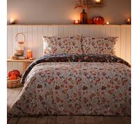 Fusion - Housse de Couette Autumn Gonks - 230 x 220 cm - Réversible 2 Couleurs - 2X taies d'oreiller incluses - Literie Woodland en Naturel et Bleu Marine - Housse de Couette Champignon et Citrouille