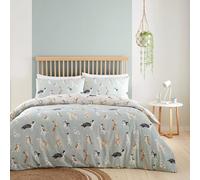 Fusion - Housse de Couette Chien Bleu Canard - 230 x 220 cm - 2 Taies d'oreiller - Réversible (2 Couleurs) - Housse de Couette Imprimé Patte - Housse de Couette Chien - Housse de Couette avec Chiens