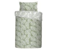 Fusion - Housse de Couette Feuille Verte Matteo - 135 x 200 cm - 1 Taie d'oreiller - Réversible (2 Couleurs) - Literie Vert Sauge - Housse de Couette Tropicale