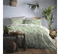 Fusion - Housse de Couette Feuille Verte Matteo - 260 x 220 cm - 2 Taies d'oreiller - Réversible (2 Couleurs) - Housse de Couette Feuilles Vertes - Literie Vert Sauge - Housse de Couette Tropicale