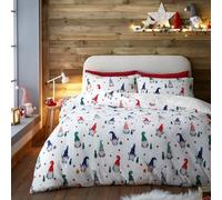 Fusion - Housse de Couette Polaire Christmas Gonk Teddy - 140 x 200 cm - Réversible - 1x taie d'oreiller - Parure de lit Blanche avec Polaire - Housse de Couette Nain de Noël - Parure de lit de Noël