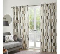 Fusion Lot de 2 Panneaux de Rideaux 100% Coton à œillets rectangulaires verticaux et insonorisants pour Chambre à Coucher et Salon Motif géométrique Naturel 168 x 137 cm