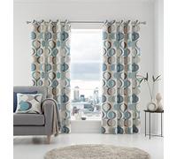Fusion - Lot de 2 Rideaux 100% Coton à œillets géométriques en Forme de Croissant pour Chambre à Coucher et Salon - Bleu Canard - 229 x 183 cm (l x L)