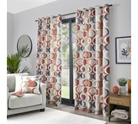 Fusion - Lot de 2 Rideaux 100% Coton à œillets géométriques en Forme de Croissant pour Chambre à Coucher et Salon - Orange épicé - Vector rétro - 117 x 137 cm (l x L)