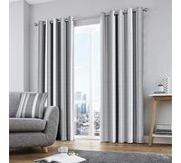 Fusion - Lot de 2 rideaux à œillets et rideaux gris à rayures pour chambre à coucher et salon - 117 x 137 cm (l x L) - 100 % coton - Coussin assorti disponible