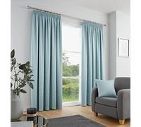 Fusion Lot de 2 Rideaux plissés Bleu Canard - 229 x 229 cm (l x L) - 100% Coton - Rideaux plissés insonorisants et Thermiques pour Chambre à Coucher - Bleu Canard