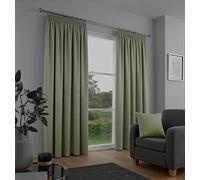 Fusion Lot de 2 Rideaux plissés Vert Sauge - 117 x 137 cm - 100% Coton - Isolation Thermique et insonorisante - pour Chambre à Coucher - Vert Clair