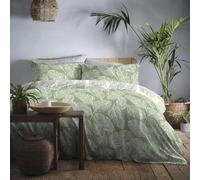 Fusion - Housse de Couette Feuille Verte Matteo - 230 x 220 cm - 2 Taies d'oreiller - Réversible (2 Couleurs) - Housse de Couette Feuilles Vertes - Literie Vert Sauge - Housse de Couette Tropicale