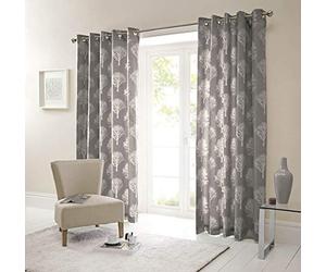 Fusion Paire de Rideaux à œillets Arbres, Coton, Charbon, 90 x 90 (229 x 229 cm)