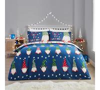 Fusion Parure de lit réversible avec housse de couette pour lit simple en 100 % coton brossé - Motif nordique festif - Housse de couette d'hiver douce et confortable pour enfants et adultes - Bleu