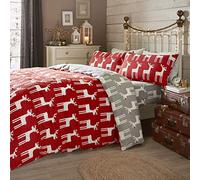Fusion Pingouin Moelleux Housse de Couette et 2 taies d'oreiller, Coton, Rouge, Double, W200cm x L200cm (Duvet Cover), W50cm x L75cm (Pillow Case)