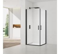 Fusion Portes de douche acces en angle pivotantes 90x90cm anticalcaire avec profilés noir mat (SATFUD9090C-SET)