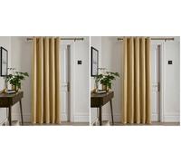 Fusion Rideau de Porte à œillets Ocre - 66 x 84 cm (168 x 214 cm) - Panneau Simple - Doublure Thermique - Jaune - pour Chambre à Coucher ou Salon - Collection Strata - Accessoire d'intérieur Moderne