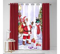 Fusion - Rideau de Noël Traditionnel 138 x 214 cm (l x L) - Œillets - Père Noël pour Noël - Rideau Père Noël/Rideau Bonhomme de Neige pour Chambre/Salon - Décorations de Noël