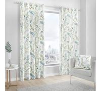 Fusion - Rideaux à Feuilles Florales Vertes et Blanches 168 x 229 cm - 2 Panneaux - 100% Coton - Rideaux à œillets avec imprimés de fougères - Rideaux insonorisés pour Chambre à Coucher